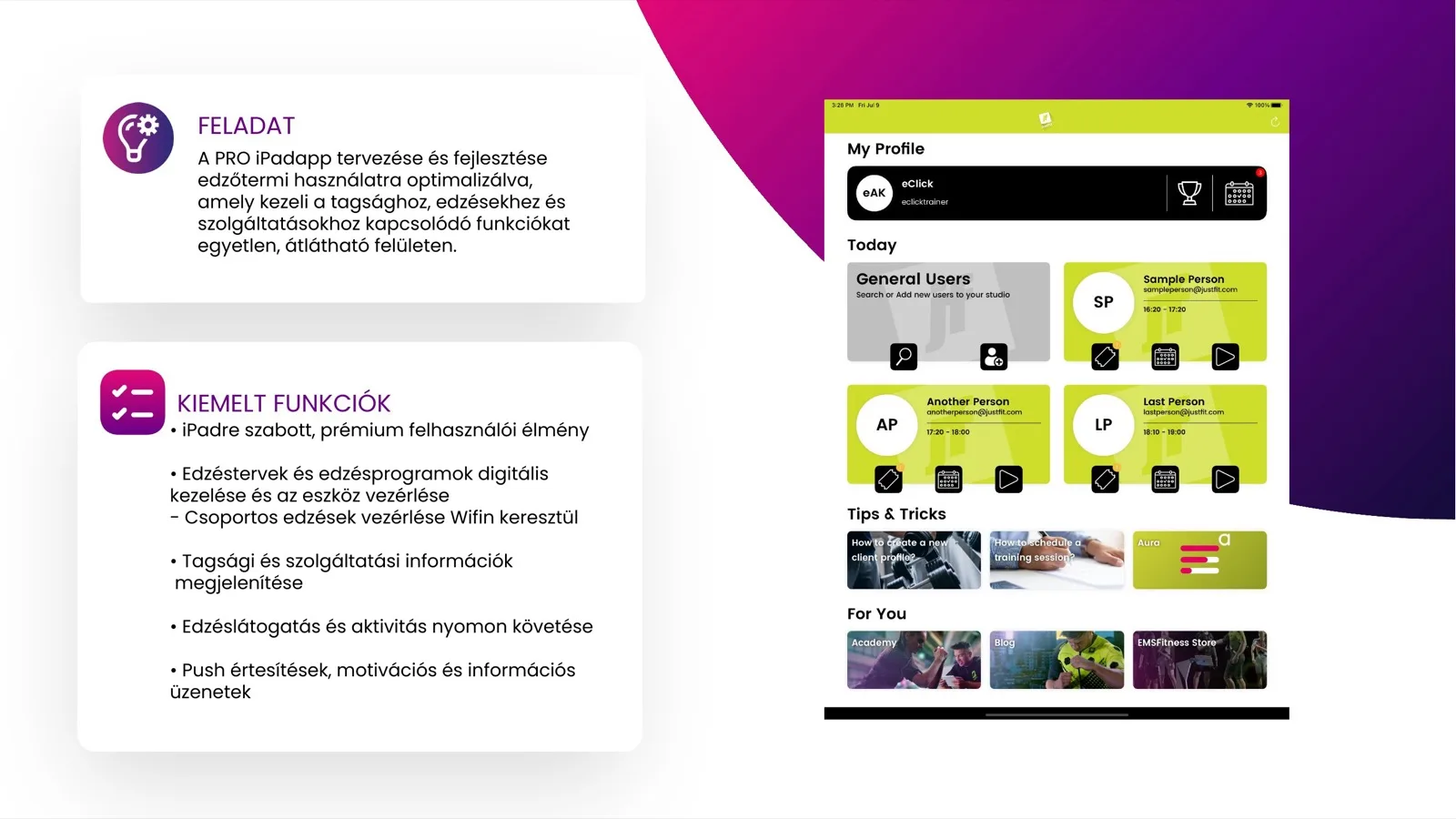 eClick × xMatrix mobil app referencia