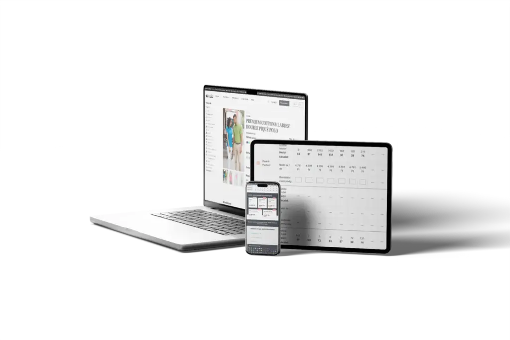 Multiple devices—a laptop, tablet, and smartphone—showing a website and a spreadsheet to illustrate cross‑device productivity and responsiveness.  eClick Apps