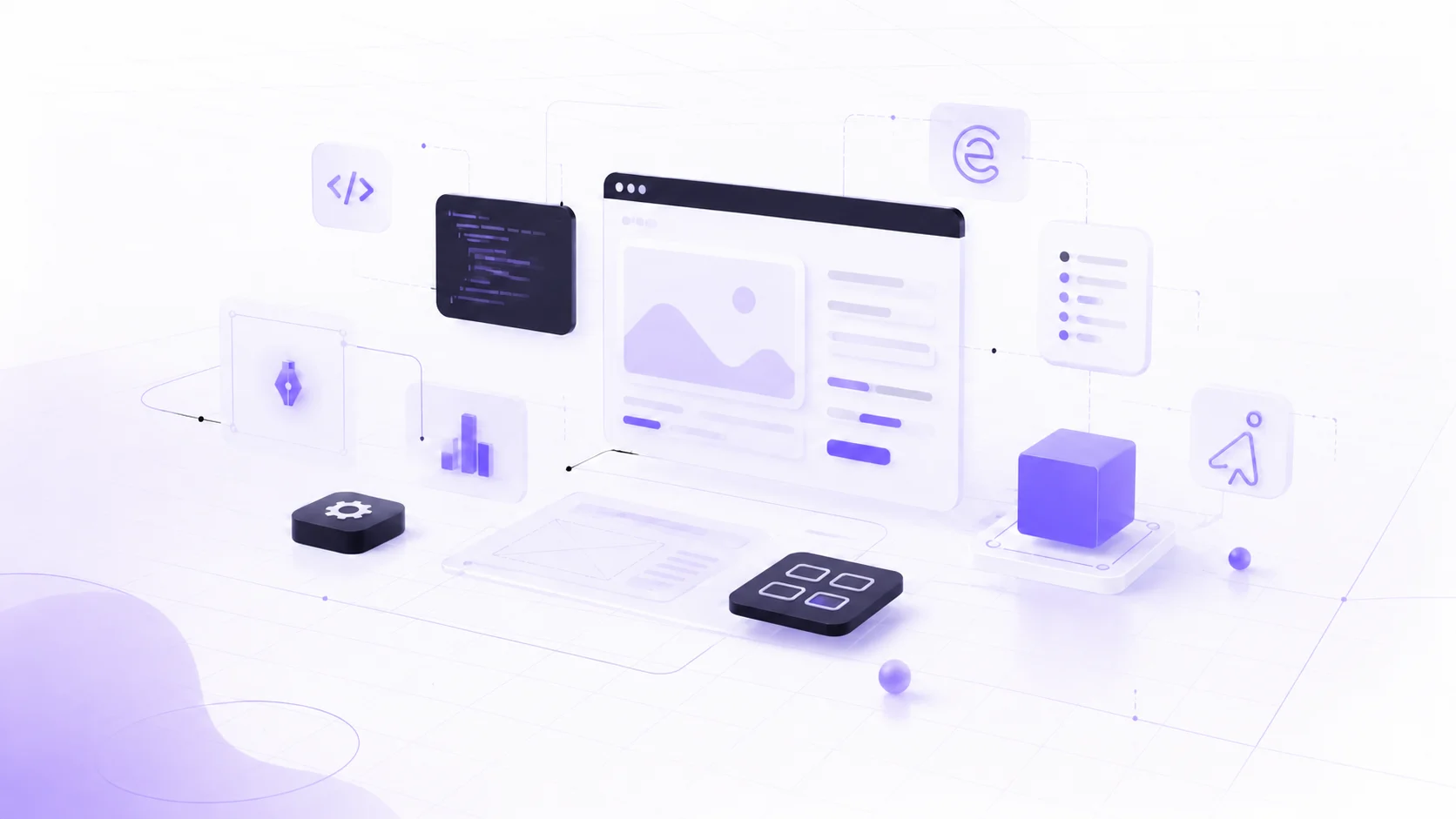 Egyedi weboldal és webalkalmazás fejlesztés vizualizációja — eClick: kódolás, UI design, AI integráció és modern web komponensek  eClick Apps