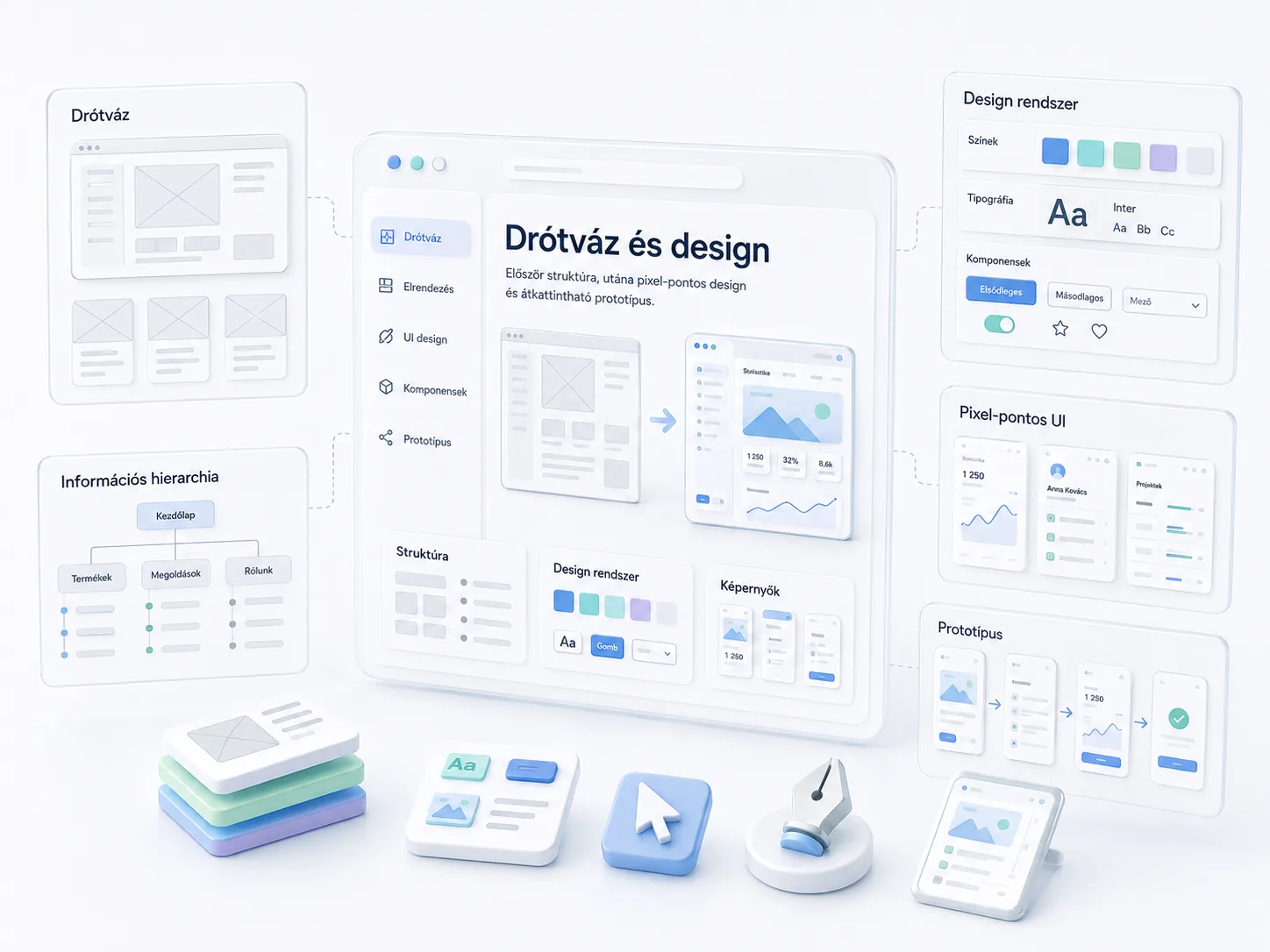 Drótváz, design rendszer és pixel-pontos UI tervezés Figmában  eClick Apps