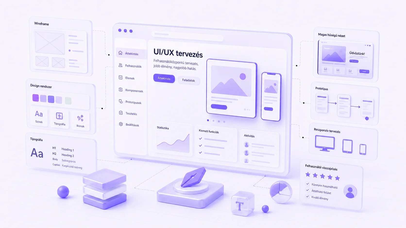 UI/UX tervezés vizualizációja — eClick: wireframe, design rendszer, tipográfia, prototípus és reszponzív felhasználói élmény tervezés  eClick Apps